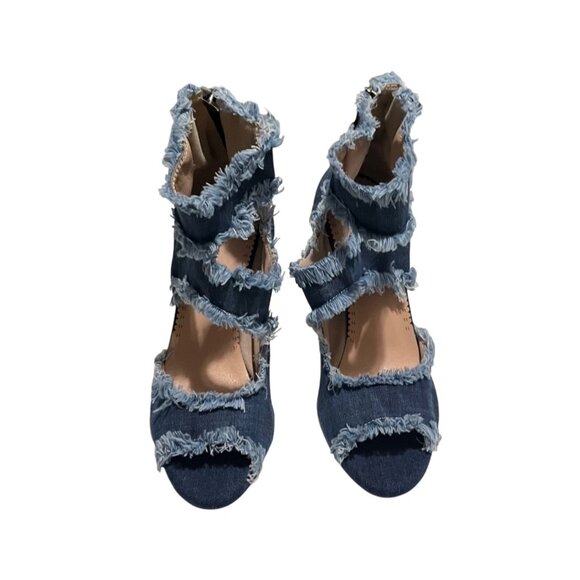 Womens Peep Toe Heeled Sandal Denim Stilettos Blue Sexy Size 3.5/5.5 US New - Picture 4 of 9